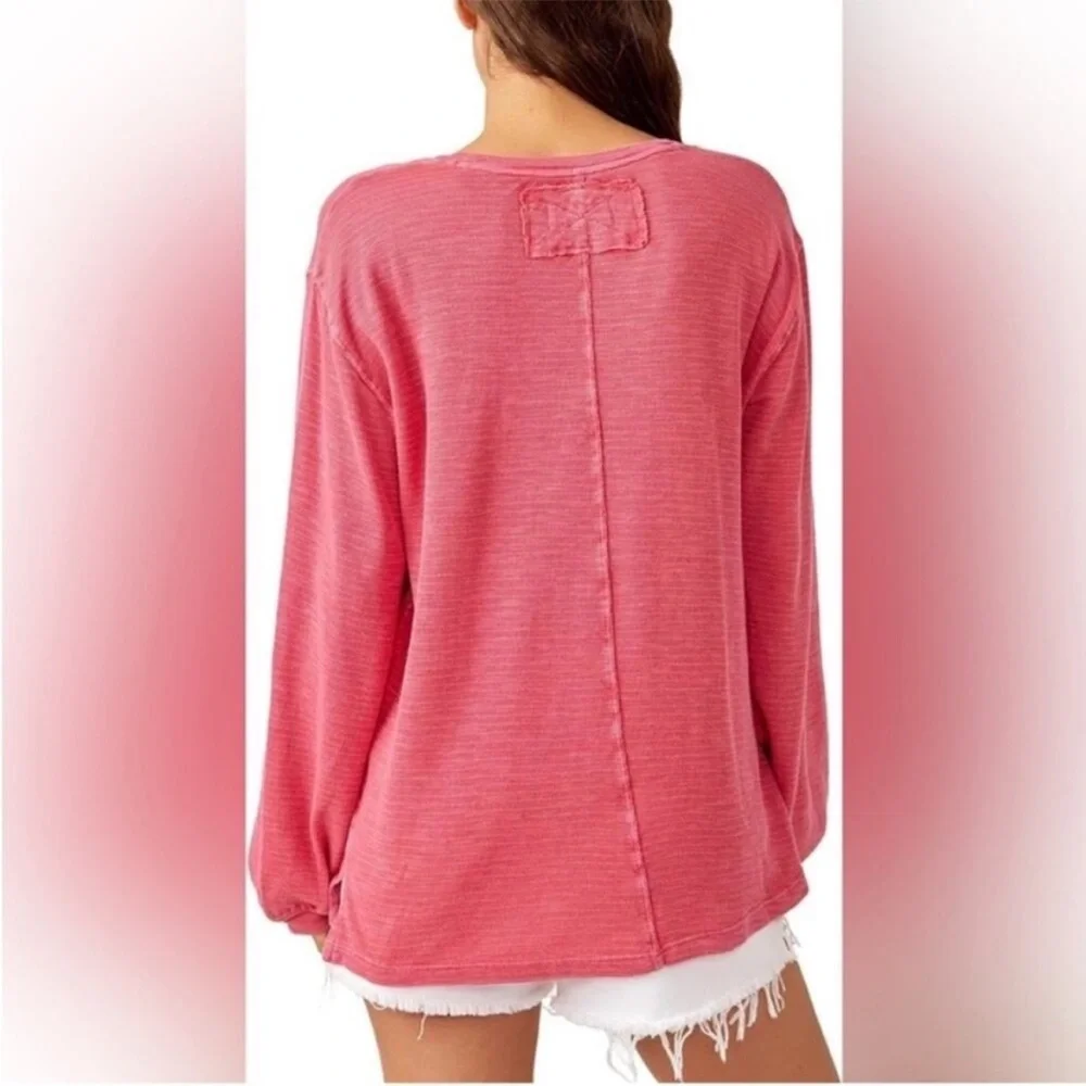 We the Free People Soul Sing Oversized Pink Long Sleeve Tee/Top Size XS